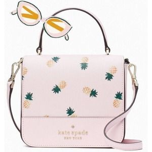 G Kate Spade Staci Square Pineapp Crossbody Pink Saffiano K7629 NWT $299 MSRP FS